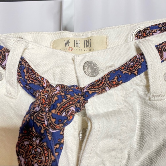 Free People Cream White Denim Shorts with Scarf Tie • 26 - Picture 3 of 5